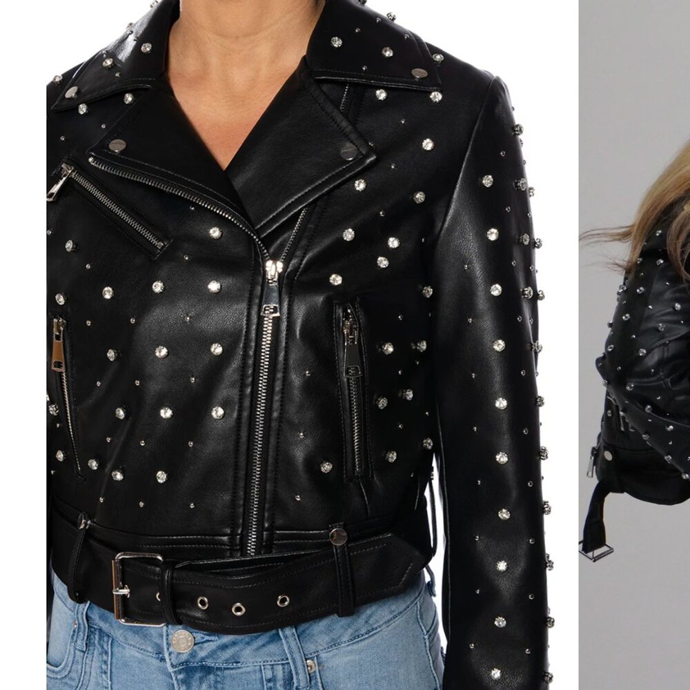Callie Lives Xena Summer Nights Black AZALEA WANG Rhinestone Motorcycle Jacket